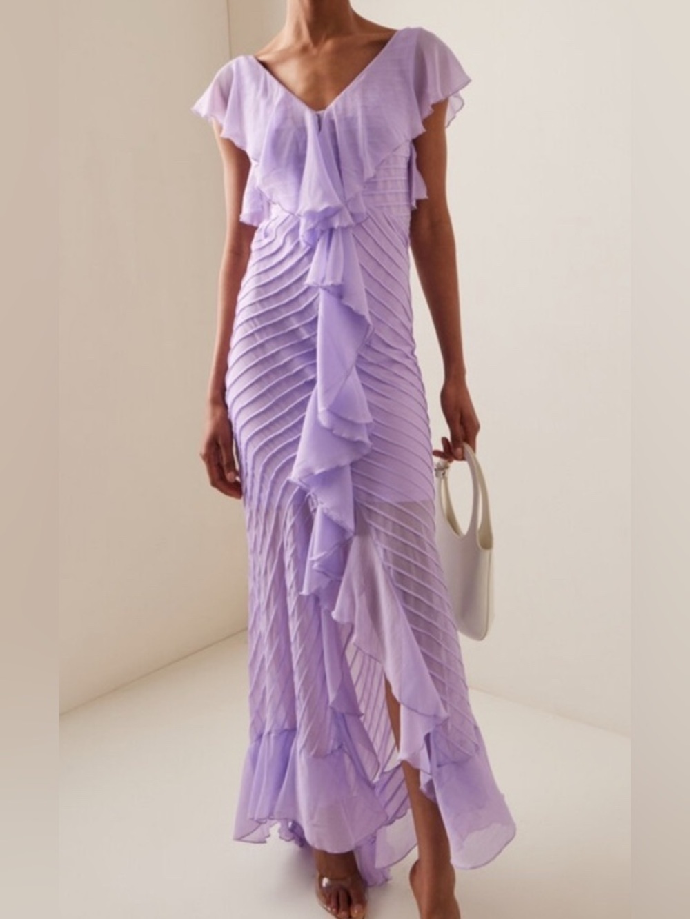 New NWT DE LA VALI macaroon maxi ruffle dress blue size 10